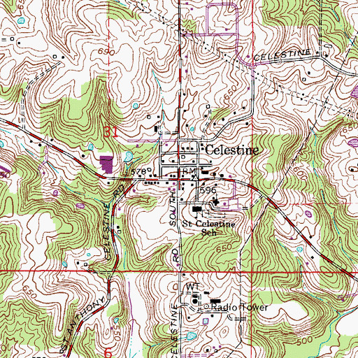 Topographic Map of Celestine, IN