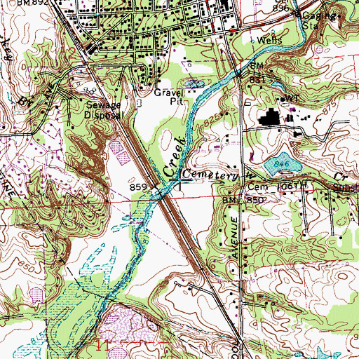Topographic Map of Cemetery Creek, IN