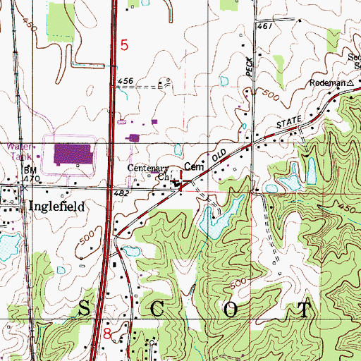 Topographic Map of Centenary Church, IN