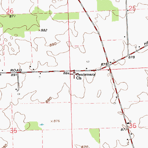 Topographic Map of Centenary Church, IN