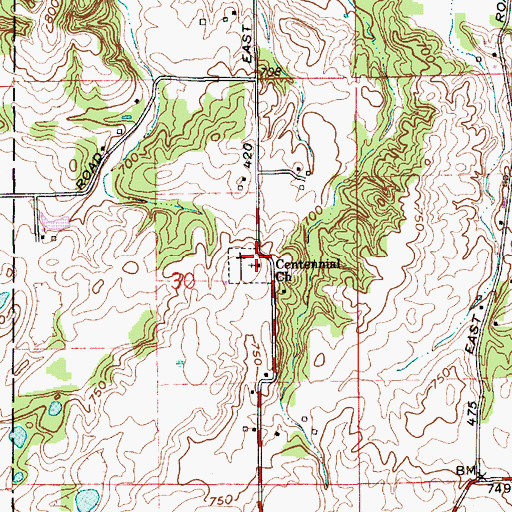 Topographic Map of Centennial Church, IN