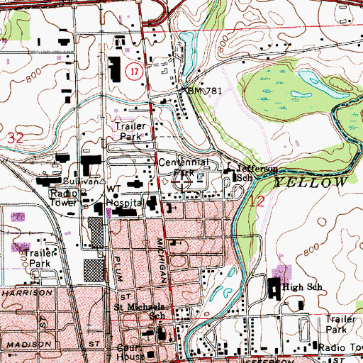 Topographic Map of Centennial Park, IN