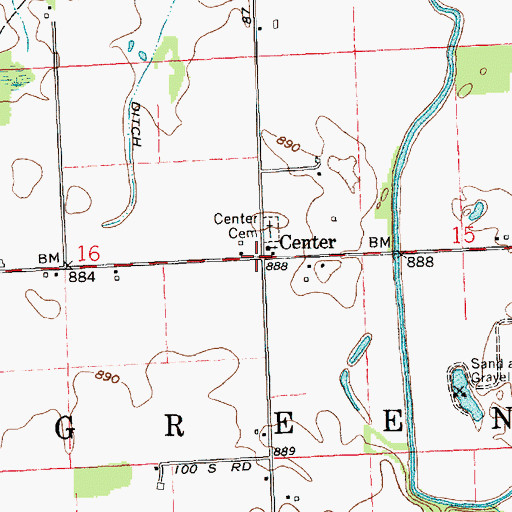 Topographic Map of Center, IN
