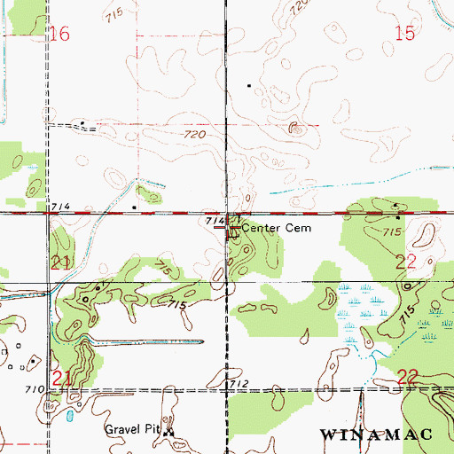Topographic Map of Center Cemetery, IN