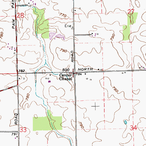 Topographic Map of Center Chapel, IN