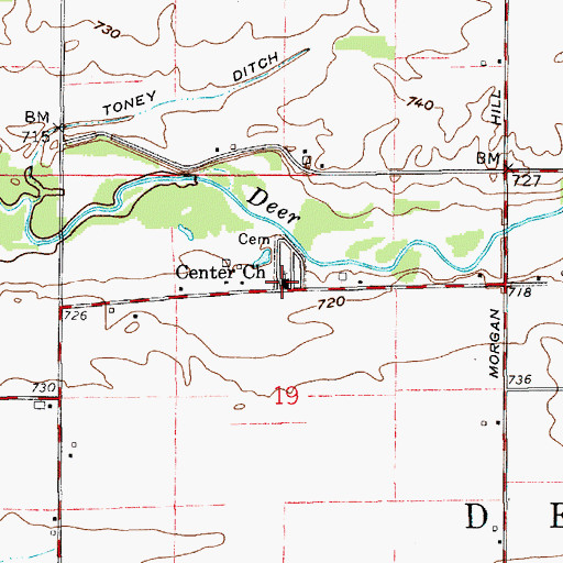 Topographic Map of Center Church, IN