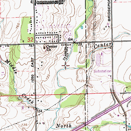 Topographic Map of Center Creek, IN