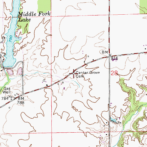 Topographic Map of Center Grove Cemetery, IN