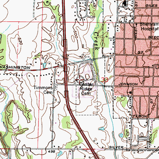Topographic Map of Center Ridge Cemetery, IN
