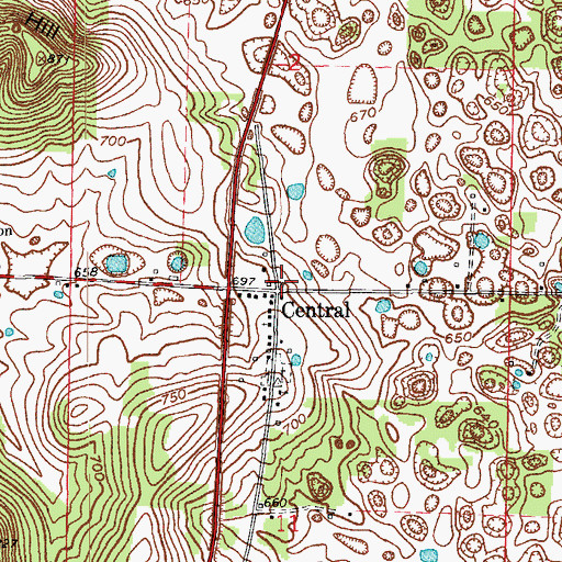 Topographic Map of Central, IN