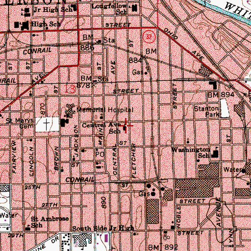 Topographic Map of Central Avenue School, IN