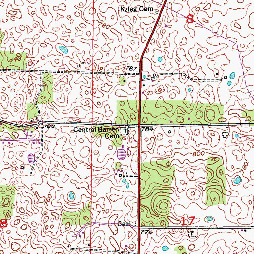 Topographic Map of Central Barren Cemetery, IN