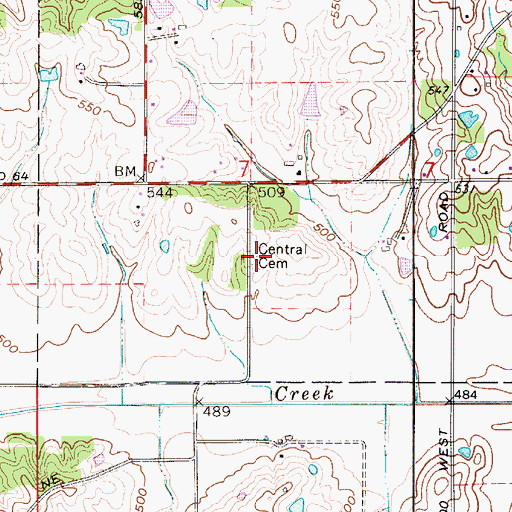 Topographic Map of Central Cemetery, IN