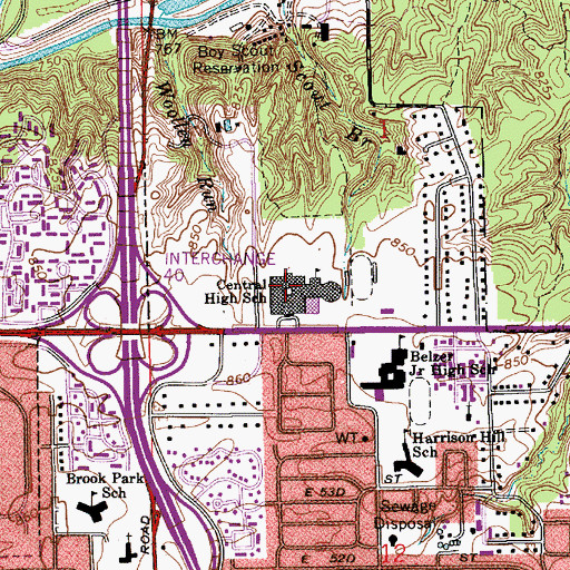 Topographic Map of Central High School, IN