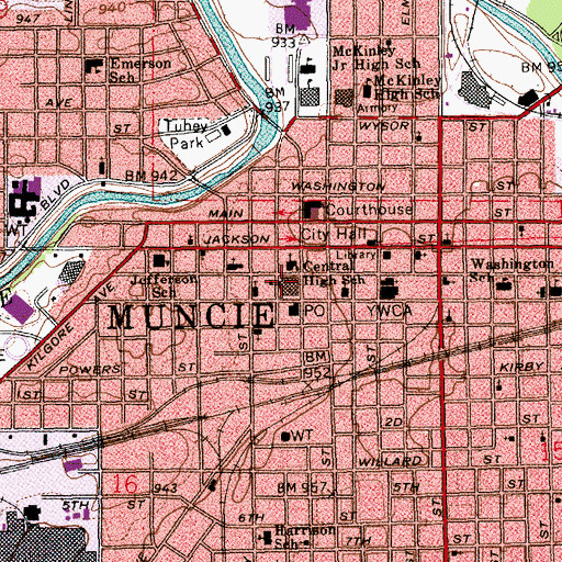 Topographic Map of Central High School, IN