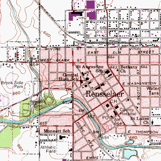 Topographic Map of Rensselaer Central High School, IN