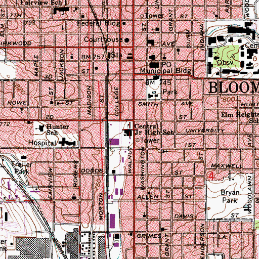 Topographic Map of Central Junior High School, IN