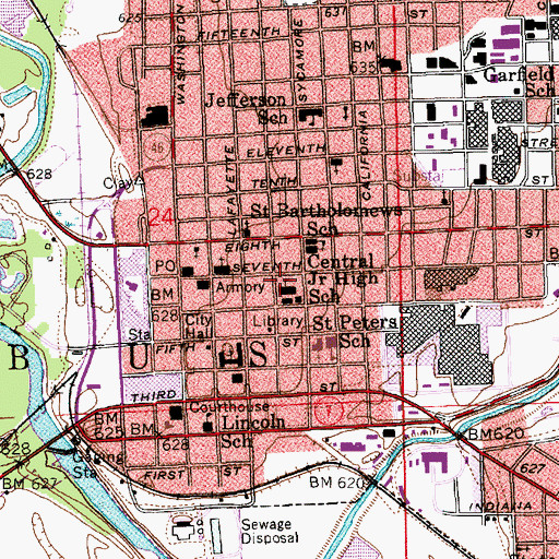 Topographic Map of Central Junior High School, IN