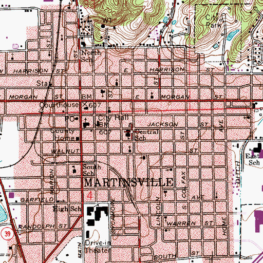 Topographic Map of Central Elementary School, IN
