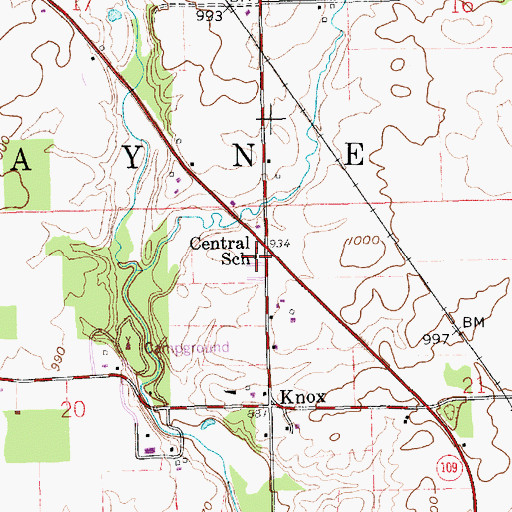 Topographic Map of Central School, IN