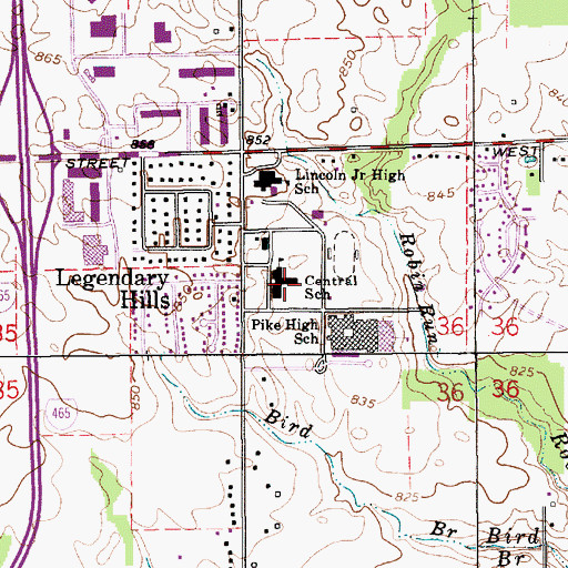 Topographic Map of Central School, IN