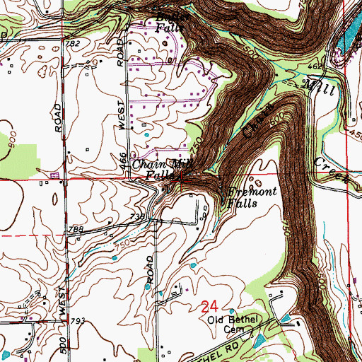 Topographic Map of Chain Mill Falls, IN