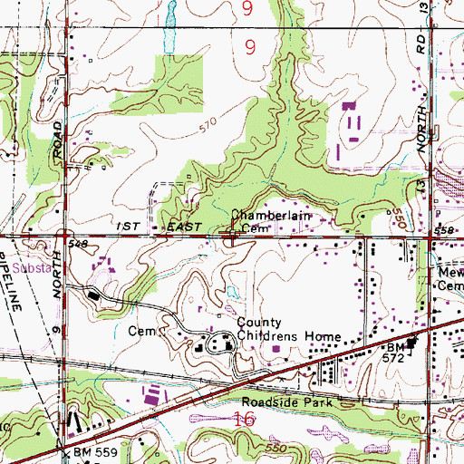 Topographic Map of Chamberlain Cemetery, IN