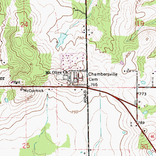 Topographic Map of Chambersville Cemetery, IN