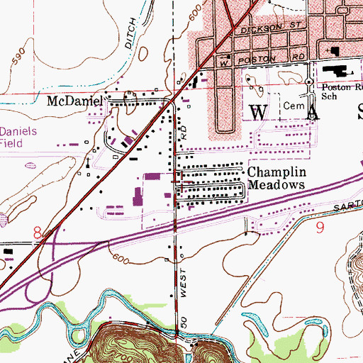 Topographic Map of Champlin Meadows, IN