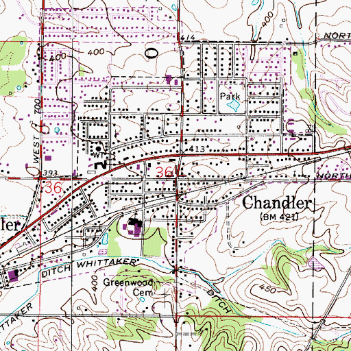 Topographic Map of Chandler, IN