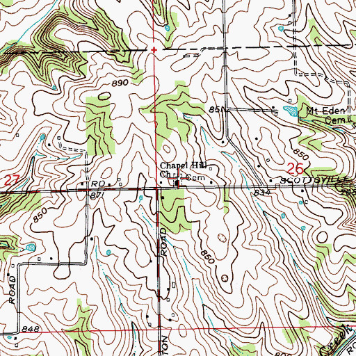 Topographic Map of Chapel Hill Church, IN