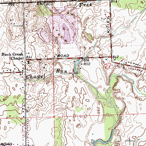 Topographic Map of Chapel Run, IN