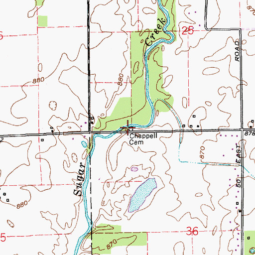 Topographic Map of Chappell - Shore Cemetery, IN