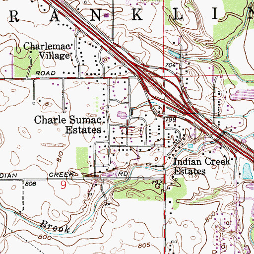 Topographic Map of Charle Sumac Estates, IN