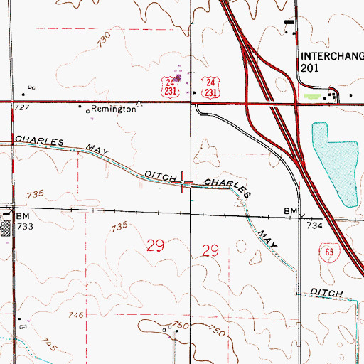 Topographic Map of Charles May Ditch, IN