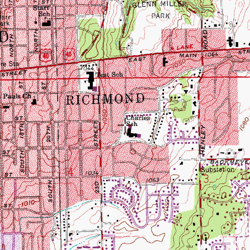 Topographic Map of Charles Elementary School, IN