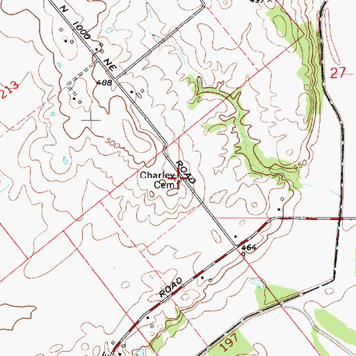 Topographic Map of Charley Cemetery, IN