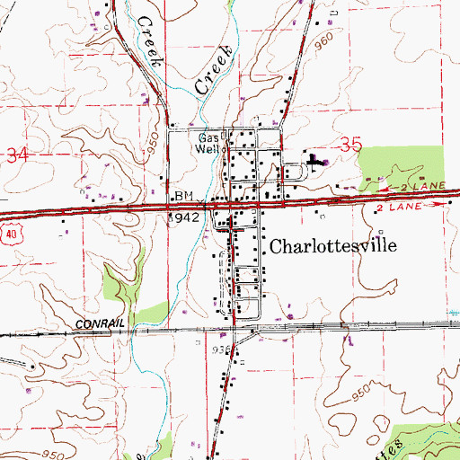 Topographic Map of Charlottesville, IN