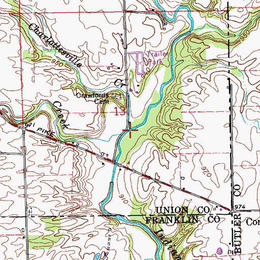 Topographic Map of Charlottesville Creek, IN
