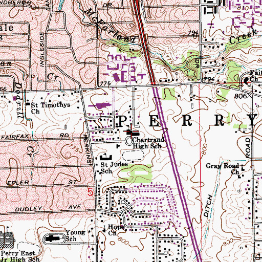 Topographic Map of Chartrand High School, IN