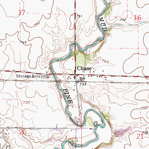 Topographic Map of Chase, IN
