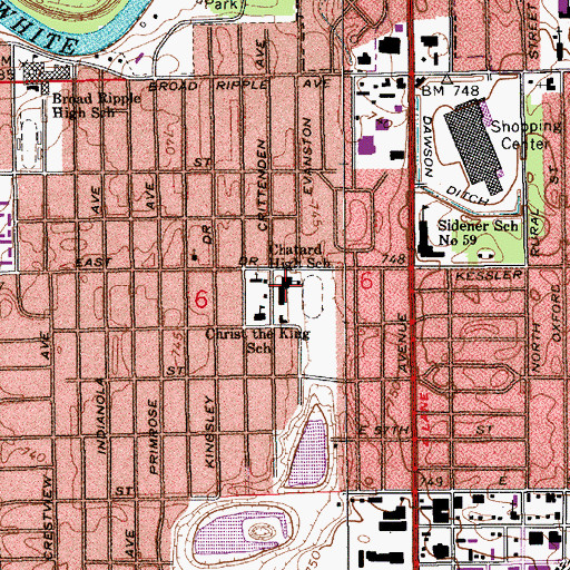 Topographic Map of Bishop Chatard High School, IN