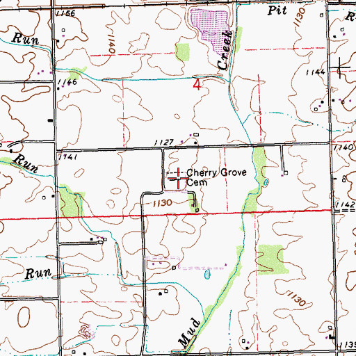 Topographic Map of Cherry Grove Cemetery, IN