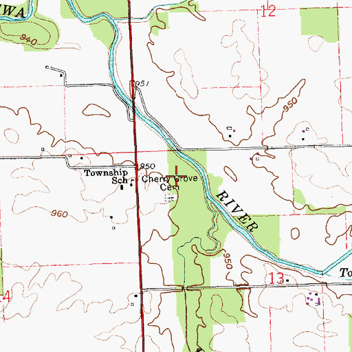 Topographic Map of Cherry Grove Cemetery, IN