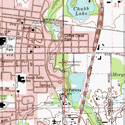 Topographic Map of Chesterton Cemetery, IN