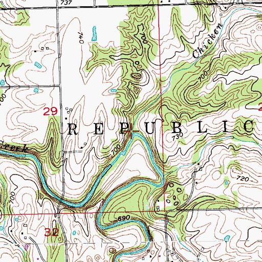 Topographic Map of Chicken Run, IN