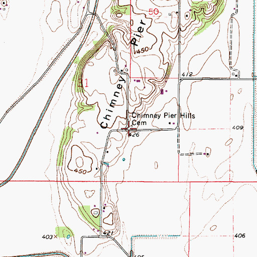 Topographic Map of Chimney Pier Hills Cemetery, IN