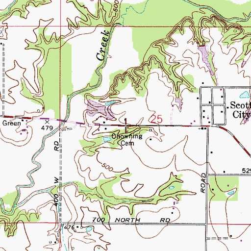 Topographic Map of Chowning Cemetery, IN