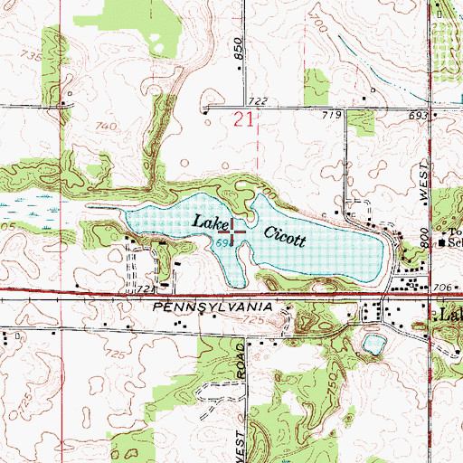 Topographic Map of Lake Cicott, IN