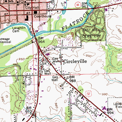 Topographic Map of Circleville, IN